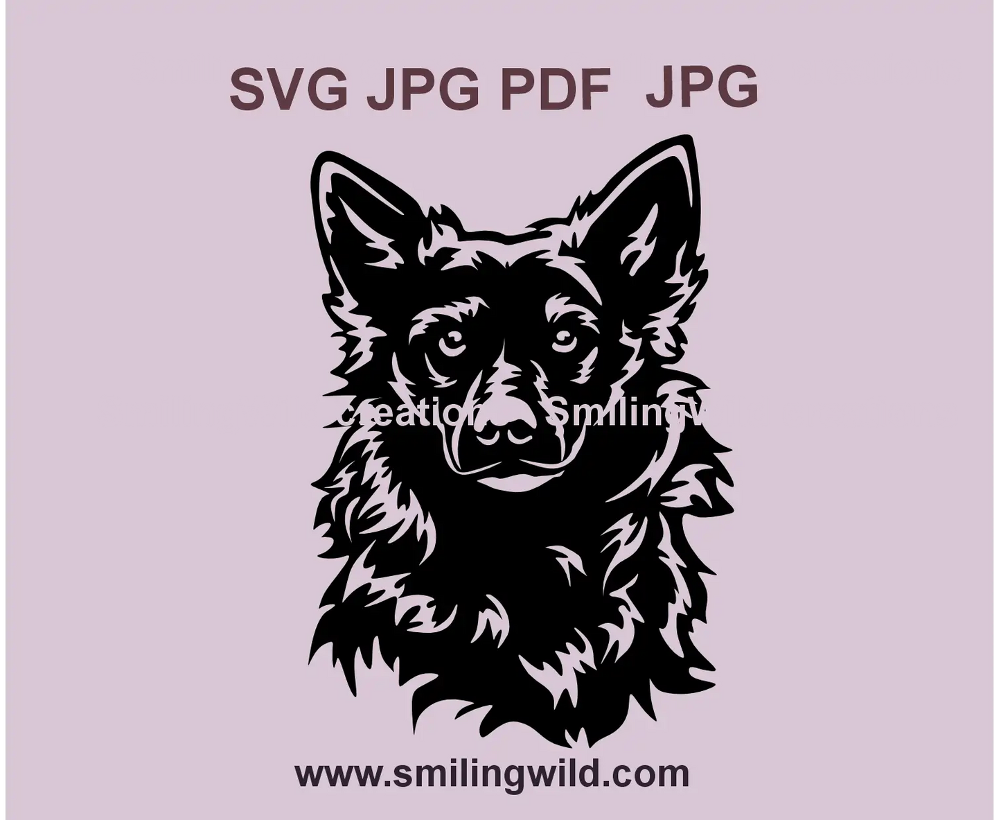 Realistic black Croatian sheepdog svg and png images in vector for laser cutting and engraving, showcasing a detailed portrait.