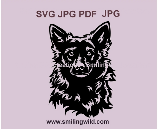 Realistic black Croatian sheepdog svg and png images in vector for laser cutting and engraving, showcasing a detailed portrait.