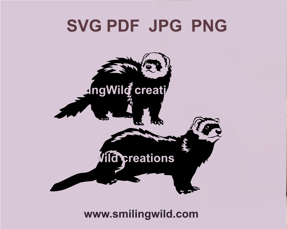 Cute 2 ferret png and vg clipart bundle in a black vector graphic design