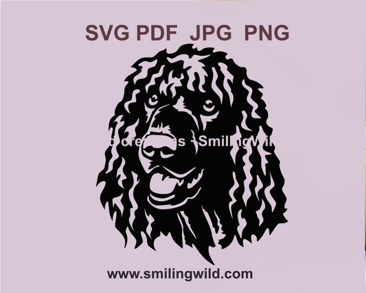 Black-and-white Irish Water Spaniel svg and png hunting dog clipart design - ideal for crafting and laser cutting projects