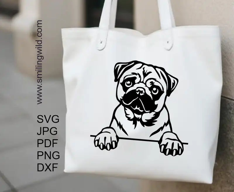 Cute peeking pug digital dog vector graphic clipart for vinyl decals and pet-themed apparel