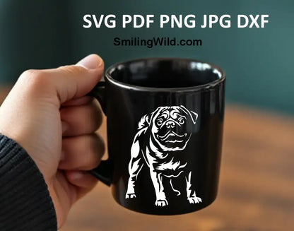 Charming cute white Pug dog vector clipart in DXF format – perfect for vinyl cutting, laser engraving, and custom pet decor