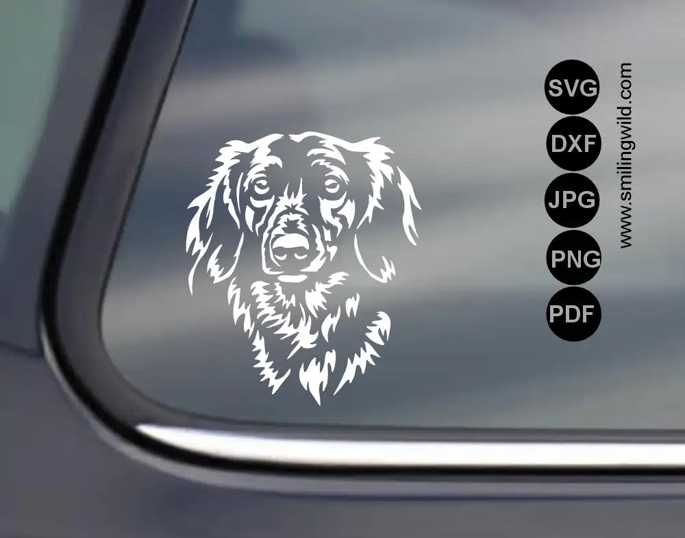 High-precision long haired sausage dog DXF  and png art for cnc laser and cricut cutting systems.