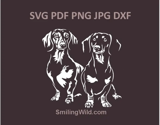 White Dachshund pair vector illustration in SVG format for Cricut and laser engraving