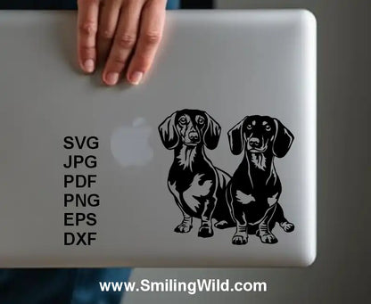 SVG silhouette of sitting Dachshunds for vinyl cutting and engraving made in vinyl sticker for laptop cover design