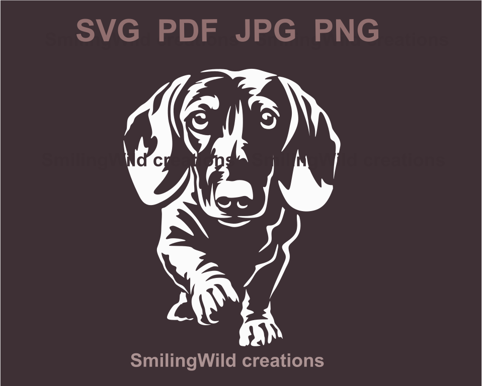 A charming SVG and PNG of a dachshund, ideal for creating custom pet portraits and gifts in white color to decorate dark surfaces