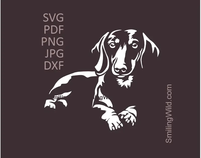 lying Dachshund SVG White Vector Clipart made to be used as High-contrast cut file optimized for dark material and precision vinyl decals.