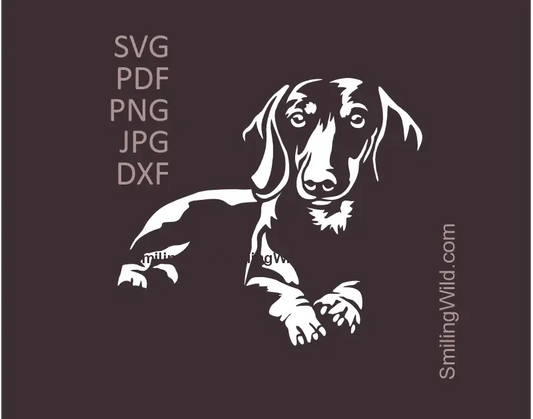 lying Dachshund SVG White Vector Clipart made to be used as High-contrast cut file optimized for dark material and precision vinyl decals.