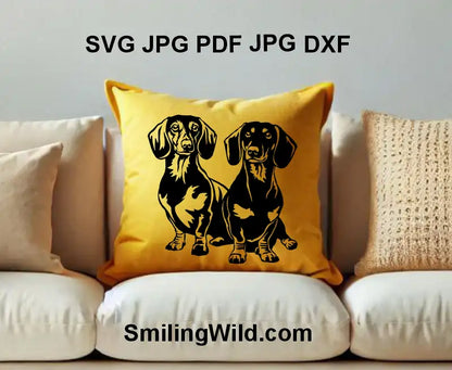 DXF vector file of two Dachshund in realistic dog clipart style