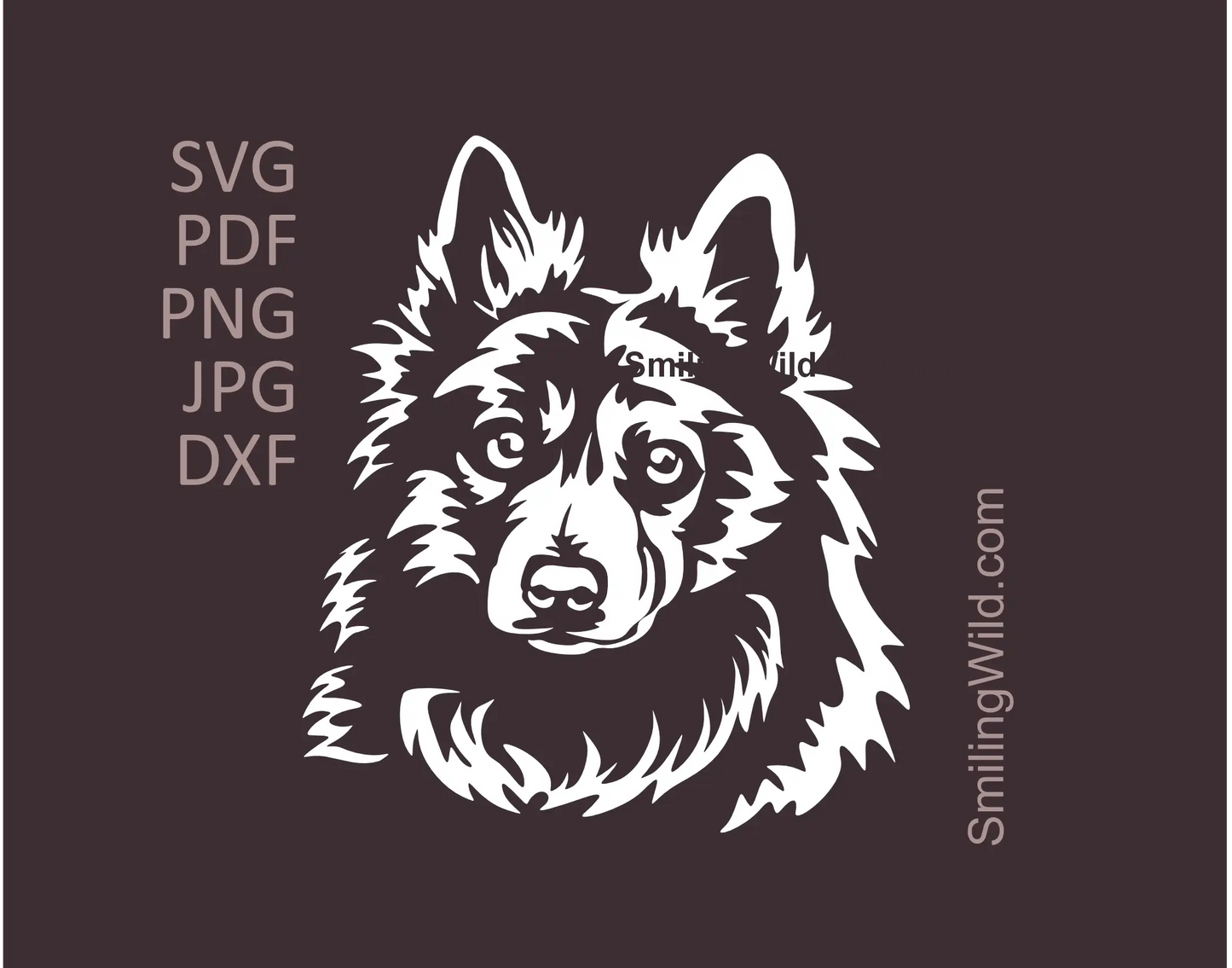Danish Spitz dog head in White  SVG vector clipart cut file design preview of a dog frontal face