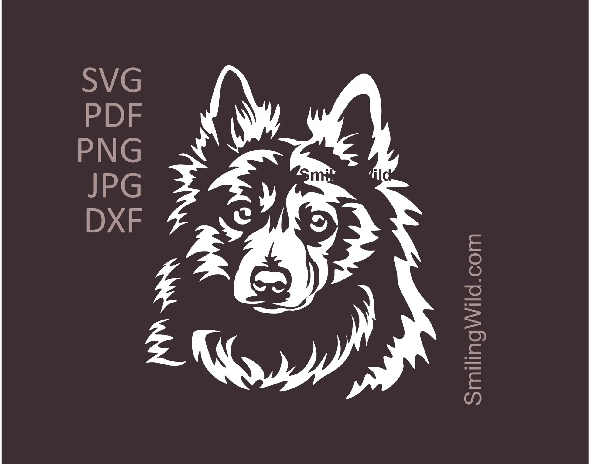 Danish Spitz dog head in White  SVG vector clipart cut file design preview of a dog frontal face
