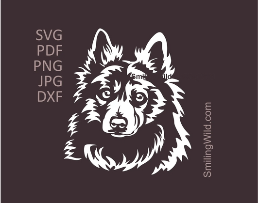 Danish Spitz dog head in White  SVG vector clipart cut file design preview of a dog frontal face
