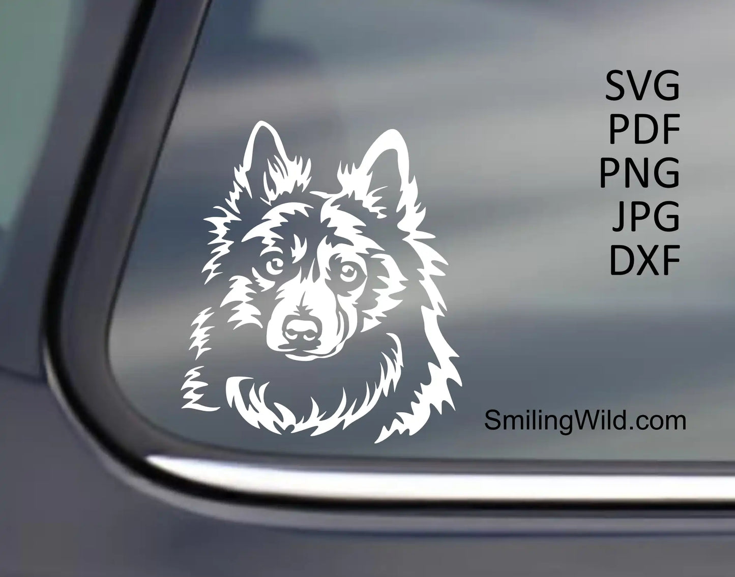 Danish Spitz white clipart shown on dark background for high contrast advertizing cut files in SVG/PNG/DXF file formats