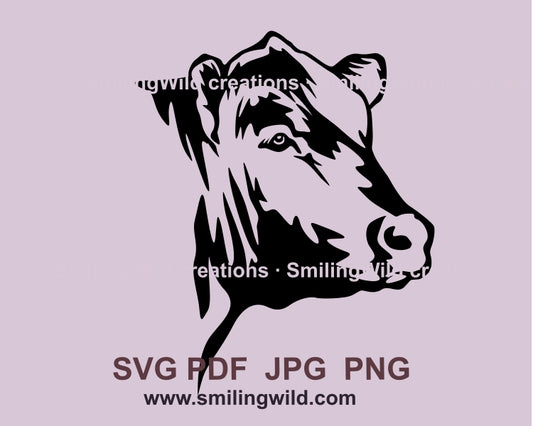 Detailed hand-drawn Black Angus bull head SVG vector illustration for laser engraving.