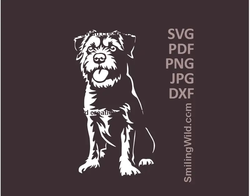 Detailed white Border Terrier sitting vector clipart SVG PNG DXF perfect for laser cutting and engraving projects on dark surfaces.