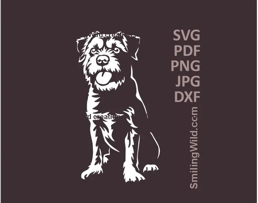 Detailed white Border Terrier sitting vector clipart SVG PNG DXF perfect for laser cutting and engraving projects on dark surfaces.