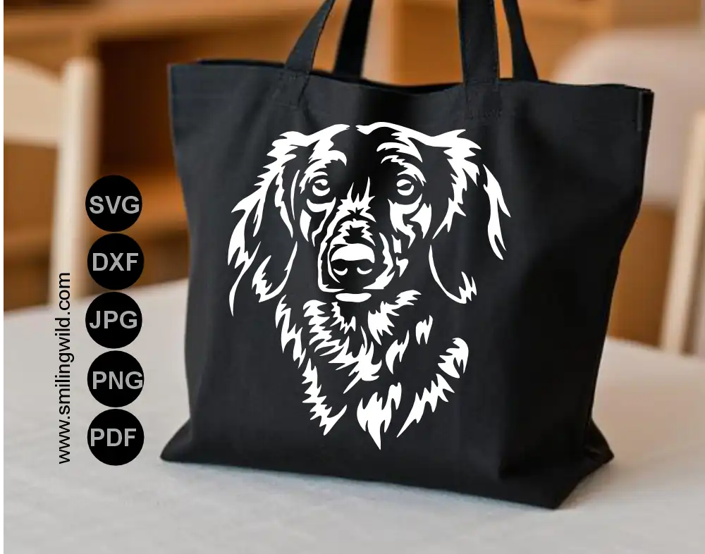Detailed long haired dachshund SVG and png portrait png graphic for vinyl cutting and Cricut