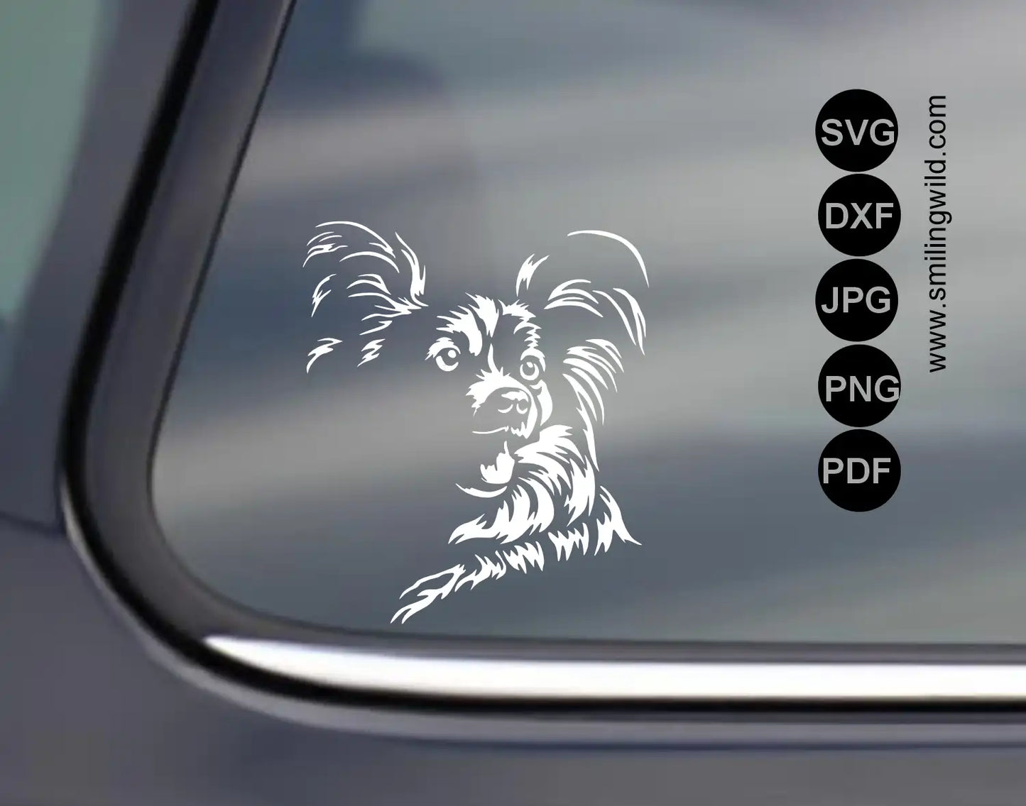 Detailed Papillon svg and dxf face drawing as a white vector graphic file for laser engraving and vinyl stickers