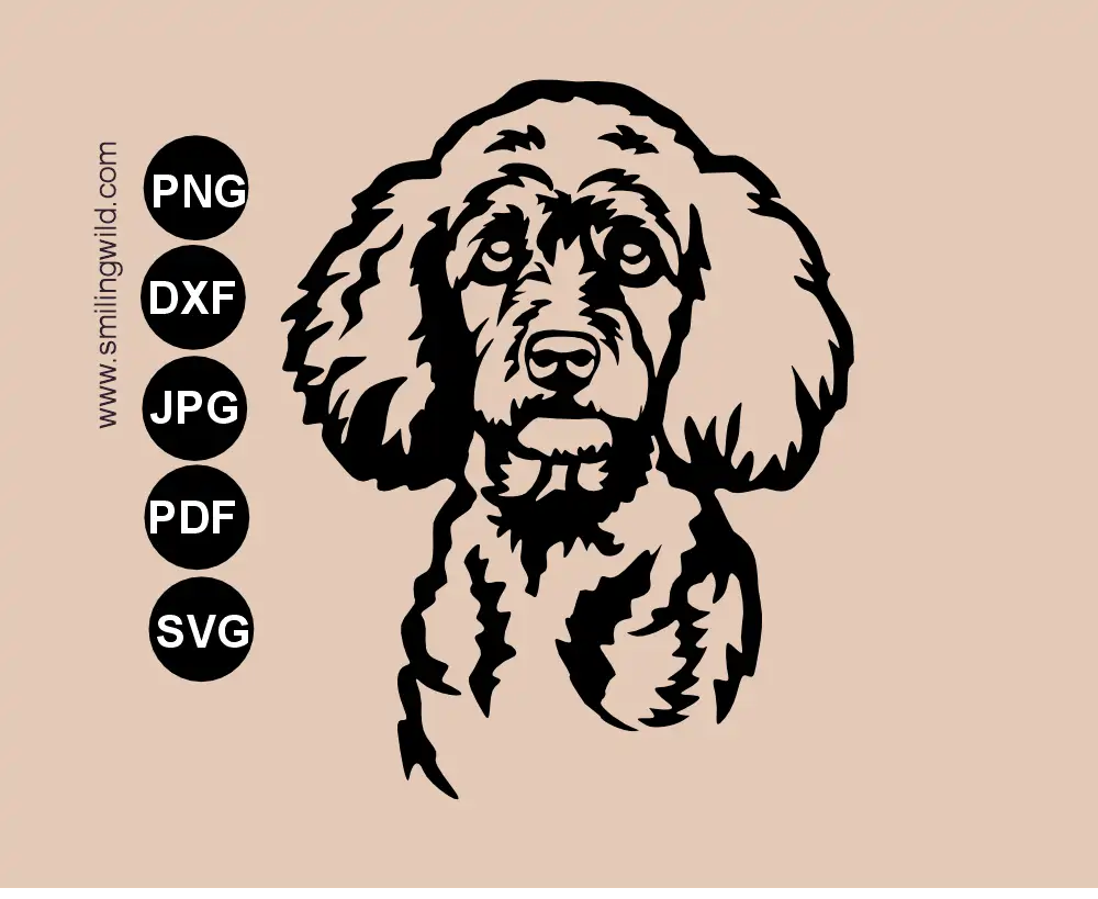 Detailed frontal poodle svg clipart portrait digitally handcrafted dog vector for laser cutting and cricut setups.
