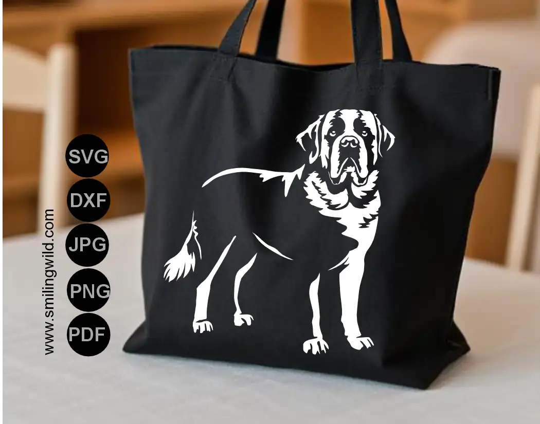 Detailed White design Saint Bernard vector graphic in DXF for high-resolution laser engraving on dark wood or glass.