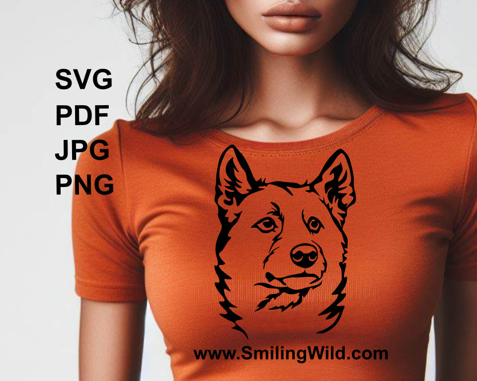 dingo cuttable art applied on an orange t shirt