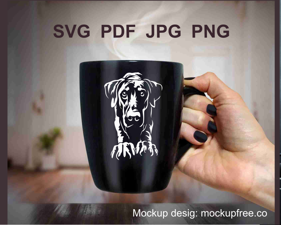 doberman dog svg clip art vector graphic design sticked on a black mug