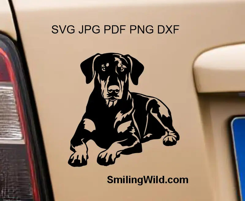 High-resolution Dobermann Pinscher vector graphic clipart set in SVG, PNG, DXF formats for cutting machines.