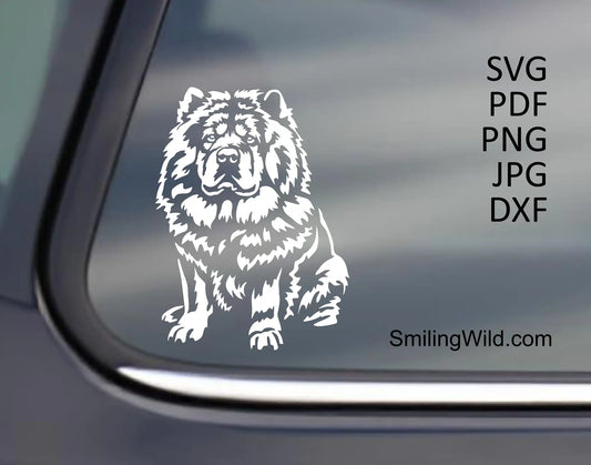 A white dog illustration of a chow chow in svg clipart presented as a vinyl decal it is made for