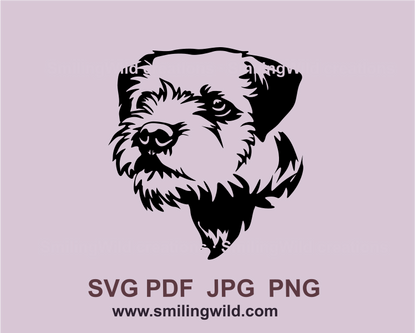 Alert Border terrier face in graphic design style