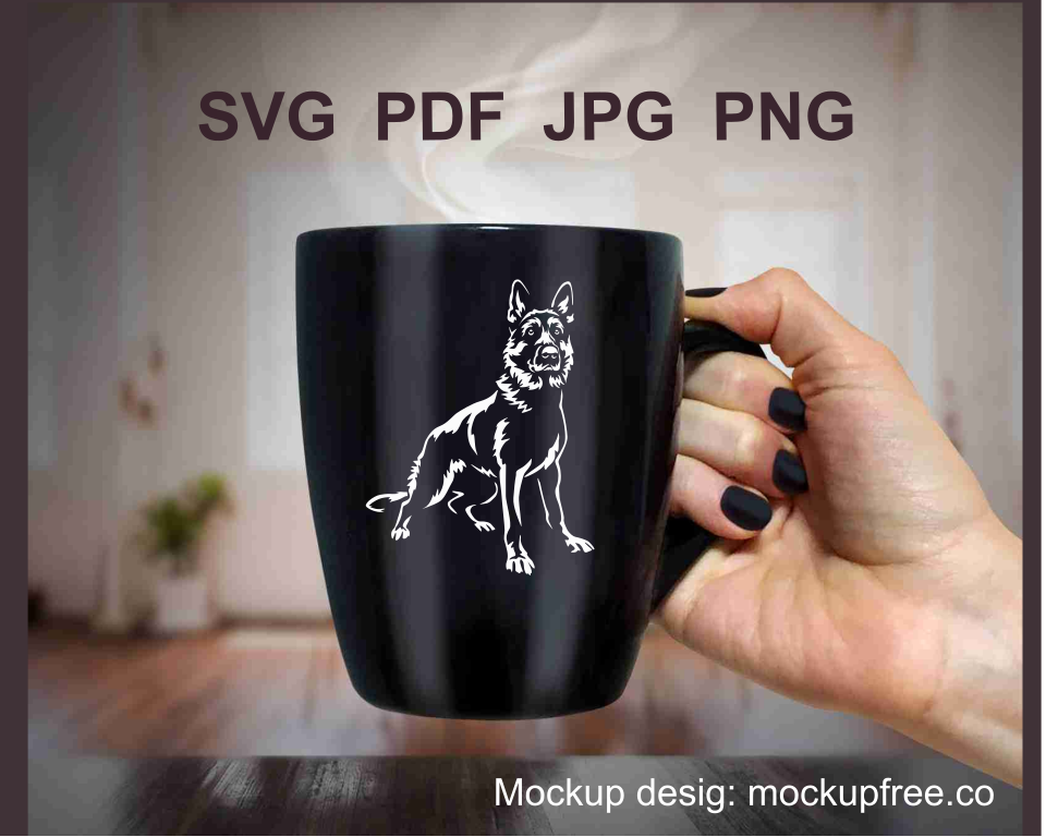 Standing german shepherd white clip art image on a black coffee mug