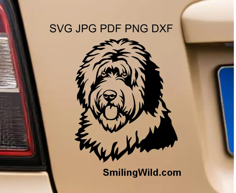 vector clipart visualisation of the detailed head portrait of a Bobtail dog  laser engraving and vinyl cutting