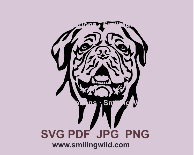 smiling Dogue de Bordeaux face in cuttable digital art portrait