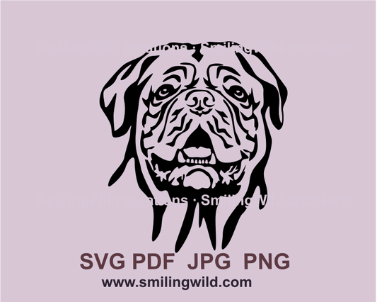 smiling Dogue de Bordeaux face in cuttable digital art portrait