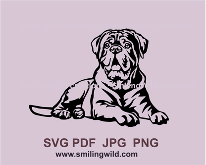 lying dogue de bordeaux made in svg art for cutting