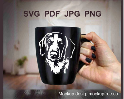 black coffee mug with drever white vector illustration on it