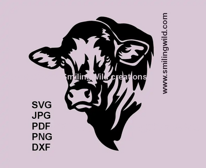 Droughtmaster Bull SVG, DXF, PNG black clipart, head realistic for Cricut, laser cutting, beef cattle crafts