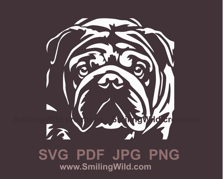 english bulldog clip art face in graphic design style
