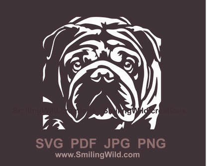 english bulldog clip art face in graphic design style
