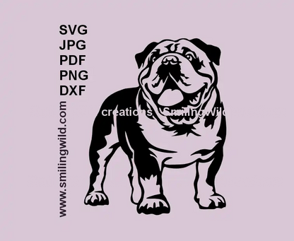 English Bulldog SVG clipart – full-body black dog vector for Cricut and laser cutting