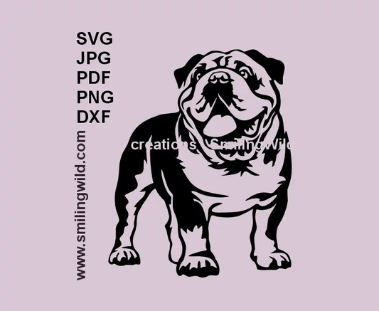 English Bulldog SVG clipart – full-body black dog vector for Cricut and laser cutting