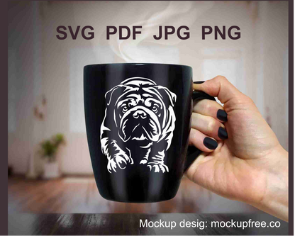 english bulldog full body white vector art applied to a black mug