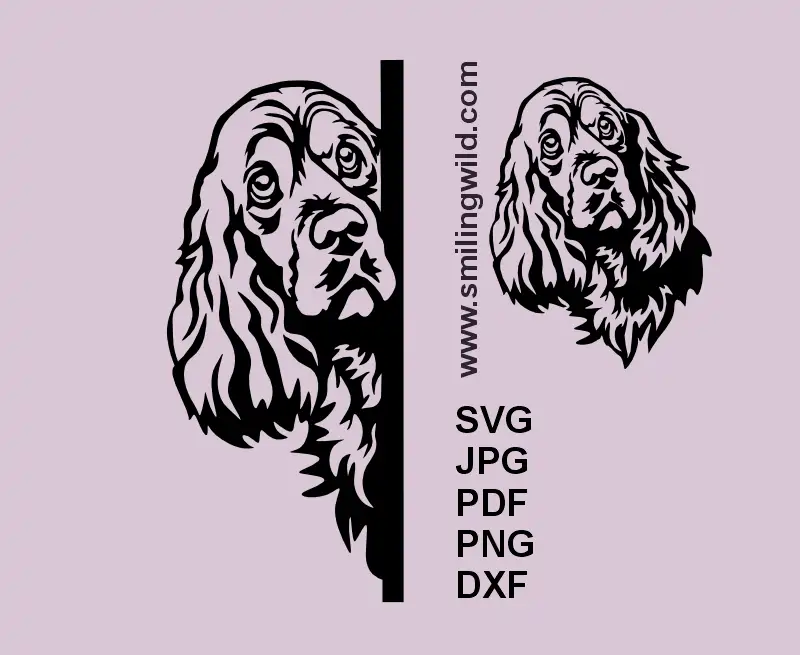 English Cocker Spaniel looking around the corner black SVG and dxf clipart for Cricut and laser cutting projects