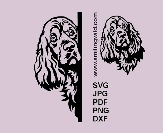 English Cocker Spaniel looking around the corner black SVG and dxf clipart for Cricut and laser cutting projects