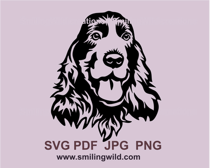 cocker spaniel svg clip art face with opened mouth and tongue hanging out