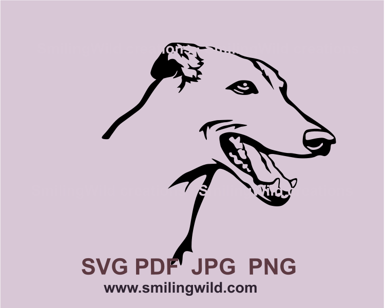 a graphic art design of a smlingn english greyhound