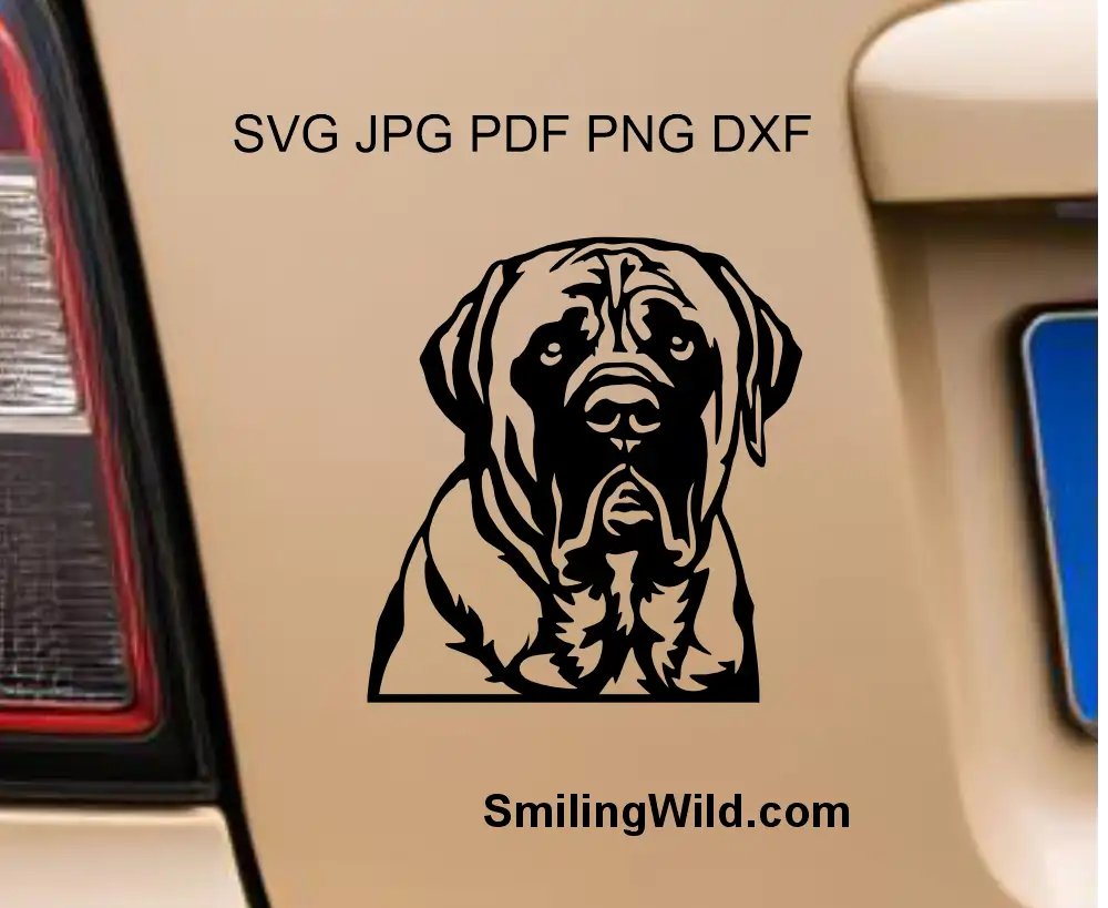 English Mastiff dog cuttable portrait SVG DXF PNG cut file drawing applied as car vinyl sticker  - a visualisation