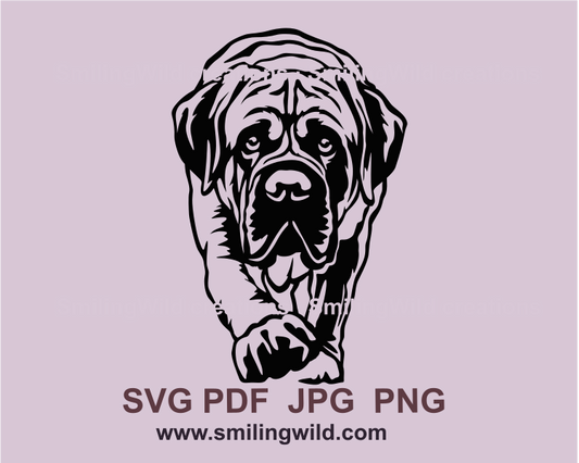 a walking english mastiff clip art design in black color