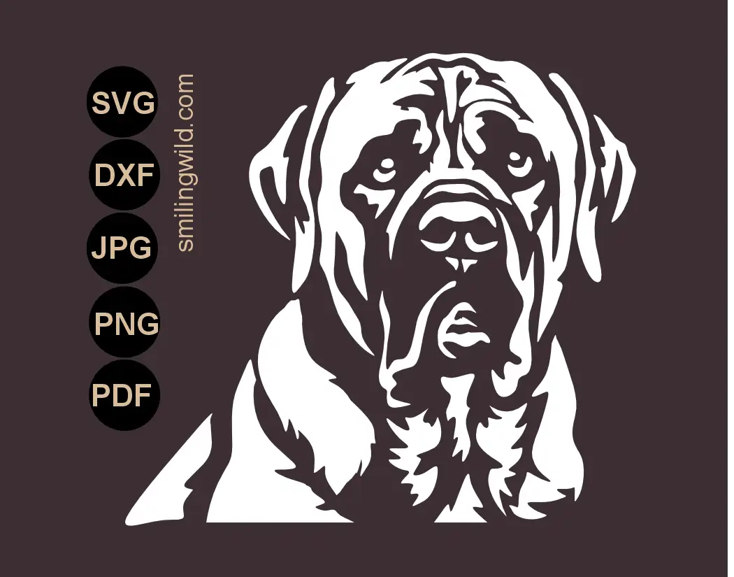 English mastiff svg vector drawing for air brush and wall art stencils and templates for glass etching and vinyl cutting