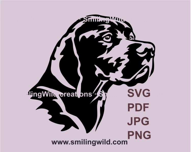 a black english pointer face produced in clip art illustration
