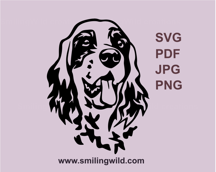 a smiling hunting dog face of an english setter drawn in graphic digital image